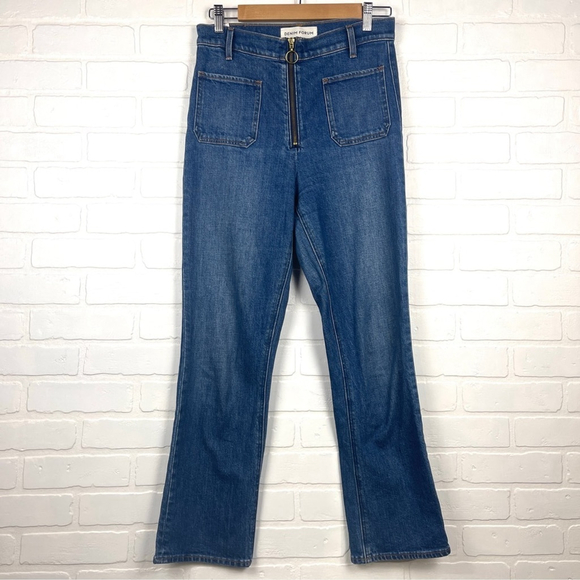 Denim Forum just peachy Straight Leg Jeans in Classic Blue zipper design 28 - Picture 2 of 11